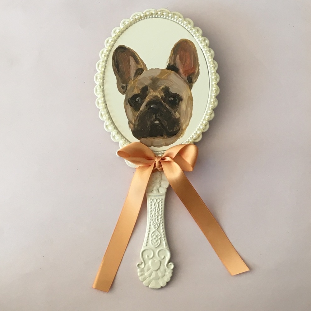 French Bulldog painting shabby chic mirror vintage